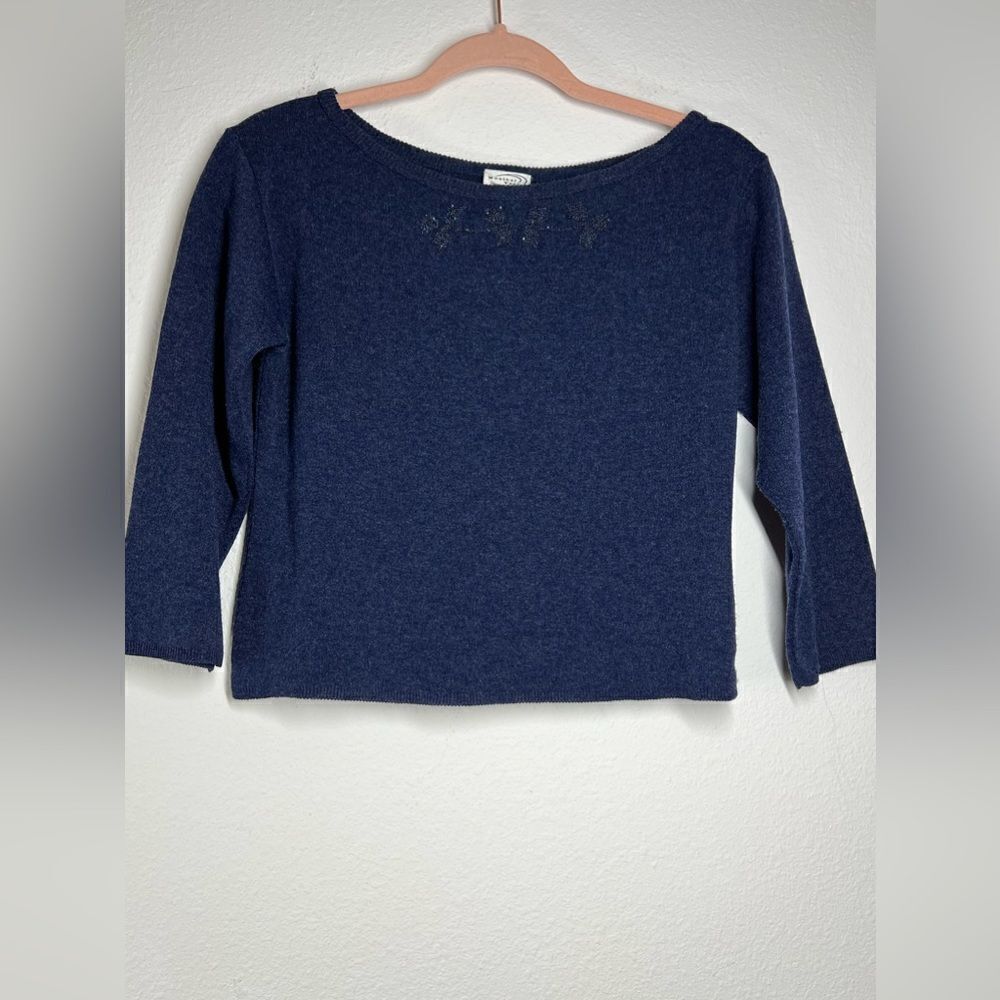 Weather Vane BASIC KNIT SWEATER Sz  Large Embroidered with beads Blue scoop neck